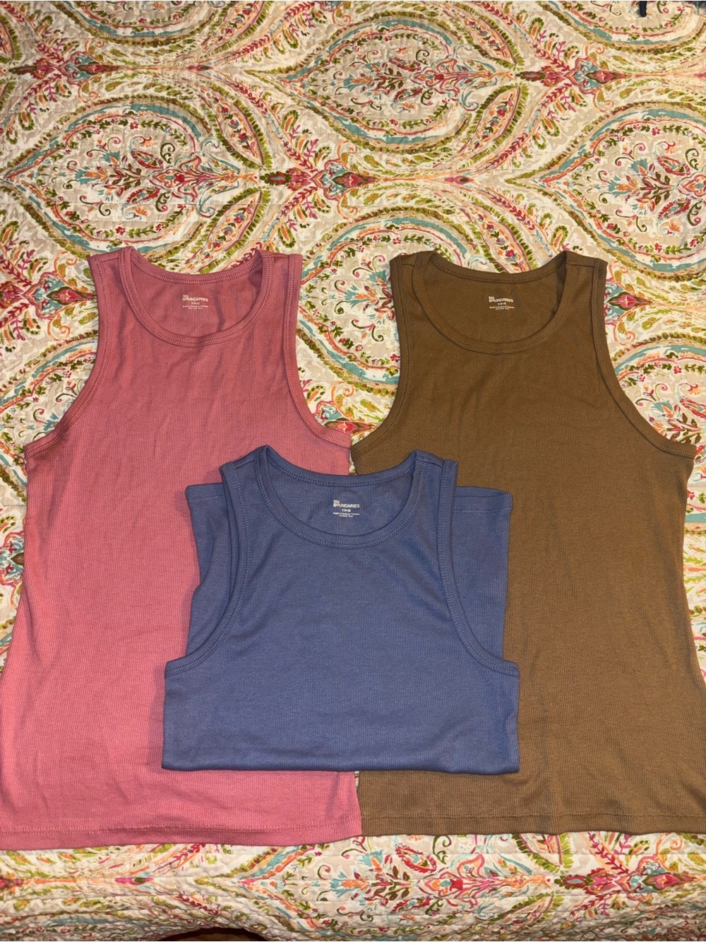 No Boundaries Pink, Blue & Brown Girls Tank Tops - Set of 3